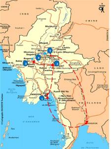 Carte trajet Birmanie